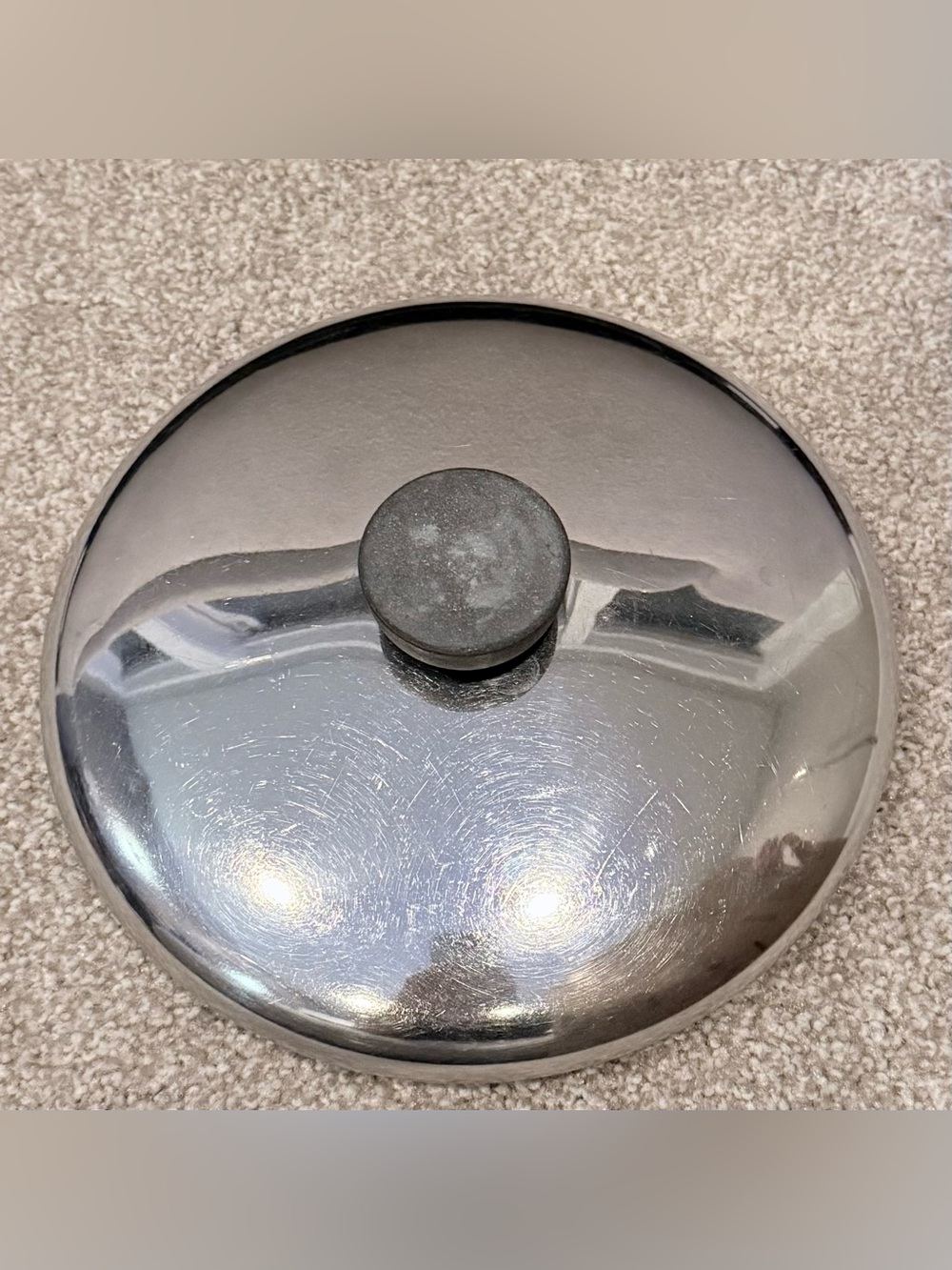 Vintage Revere Ware Replacement Lid Stainless Steel 7” Black Knob
